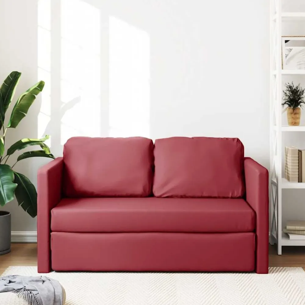 vidaXL Sofá cama suelo 2 en 1 cuero sintético rojo tinto 112x174x55 cm Rojo vino tinto Discount