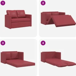 vidaXL Sofá cama suelo 2 en 1 cuero sintético rojo tinto 112x174x55 cm Rojo vino tinto Discount