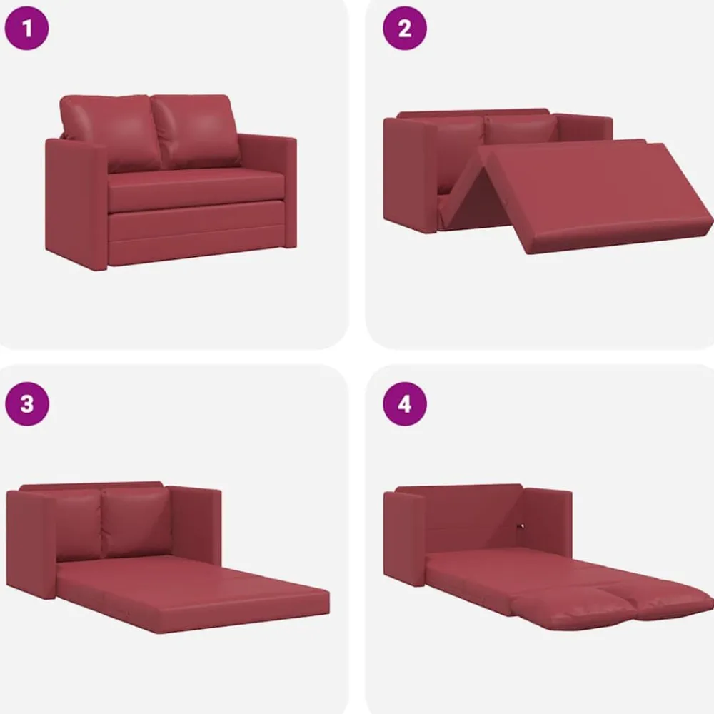 vidaXL Sofá cama suelo 2 en 1 cuero sintético rojo tinto 112x174x55 cm Rojo vino tinto Discount