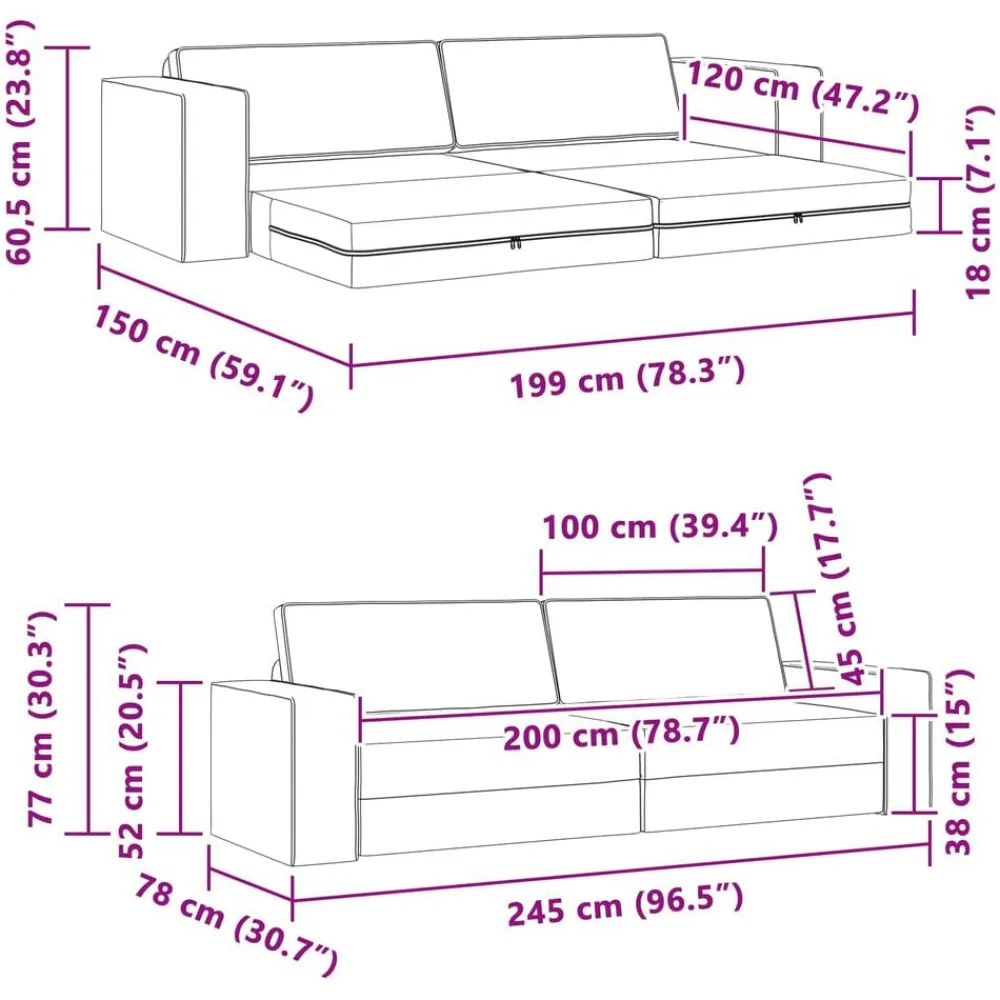 vidaXL Sofá cama 245 x 78 x 77 cm tela Verde oscuro Discount