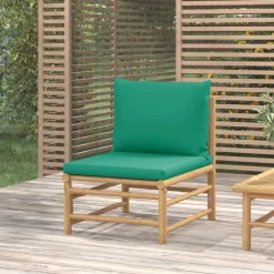 vidaXL Sofá central de jardín bambú con cojines Verde Best