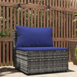 vidaXL Muebles De Jardín-Sofá central de jardín con cojines ratán sintético gris