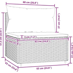 vidaXL Muebles De Jardín-Sofá central de jardín con cojines ratán sintético gris