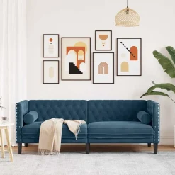vidaXL Sofá Chesterfield 3 plazas con cojines terciopelo Azul Hot
