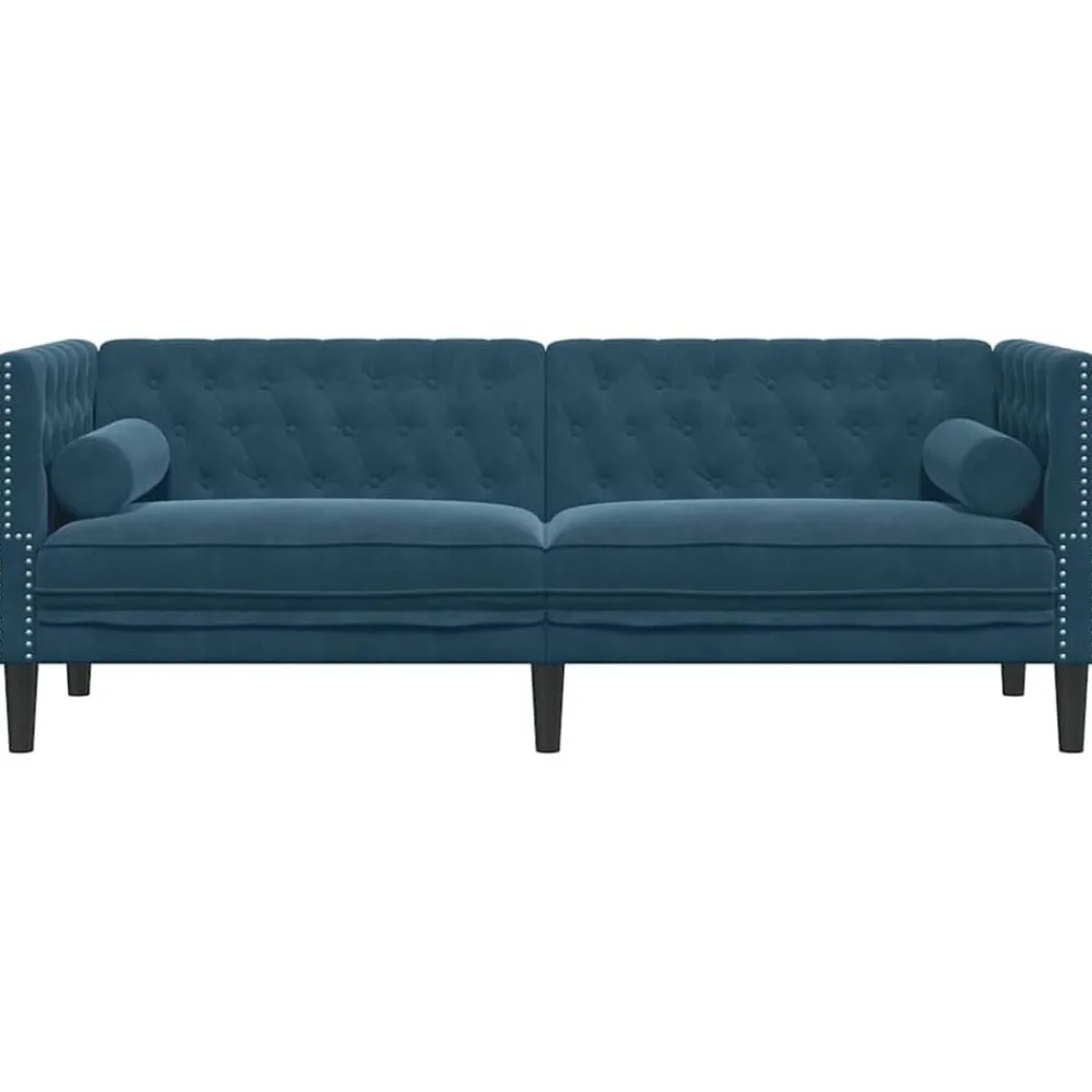 vidaXL Sofá Chesterfield 3 plazas con cojines terciopelo Azul Hot