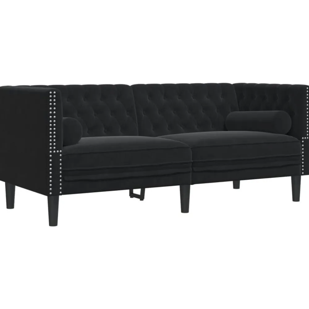 vidaXL Sofá Chesterfield 2 plazas con cojines terciopelo Negro Best