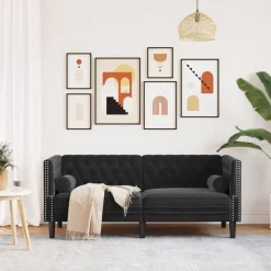 vidaXL Sofá Chesterfield 2 plazas con cojines terciopelo Negro Best