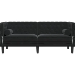 vidaXL Sofá Chesterfield 2 plazas con cojines terciopelo Negro Best