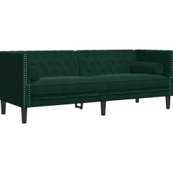 vidaXL Sofá Chesterfield 3 plazas con cojines terciopelo Verde oscuro Hot
