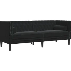 vidaXL Sofá Chesterfield 3 plazas con cojines terciopelo Negro Outlet