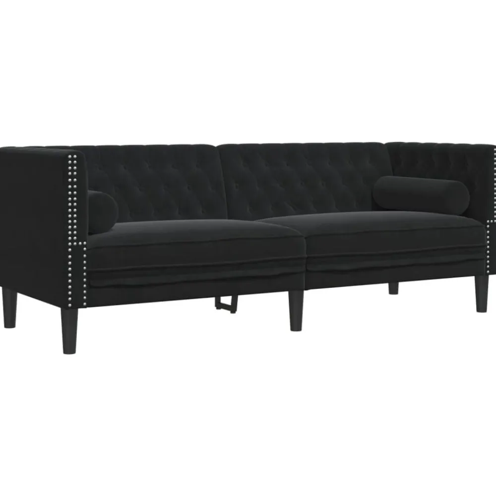 vidaXL Sofá Chesterfield 3 plazas con cojines terciopelo Negro Outlet