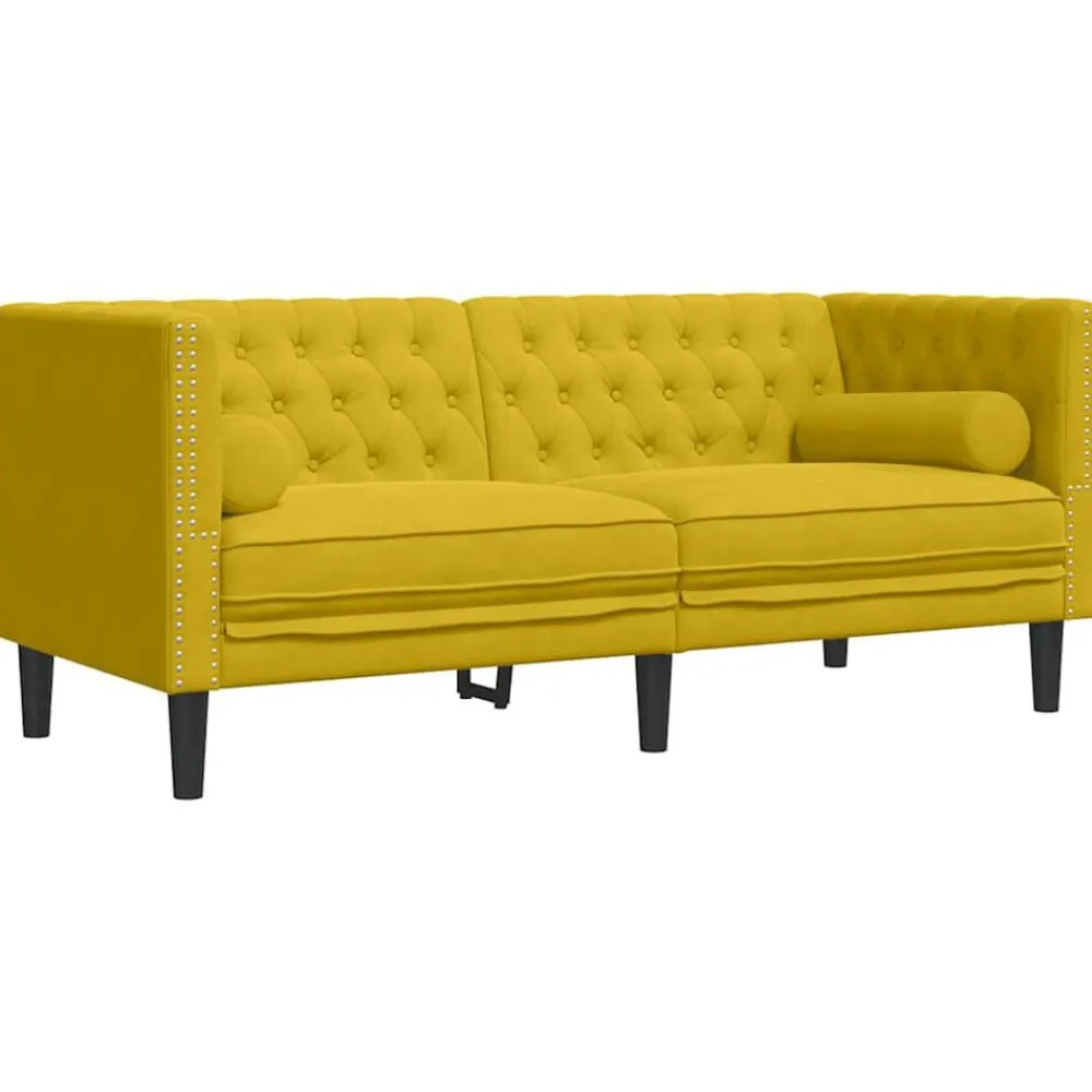 vidaXL Sofá Chesterfield 2 plazas con cojines terciopelo Amarillo Outlet
