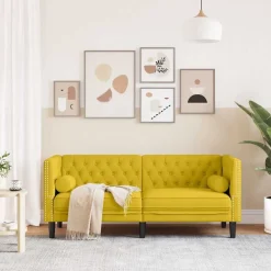 vidaXL Sofá Chesterfield 2 plazas con cojines terciopelo Amarillo Outlet