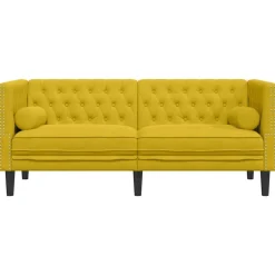 vidaXL Sofá Chesterfield 2 plazas con cojines terciopelo Amarillo Outlet