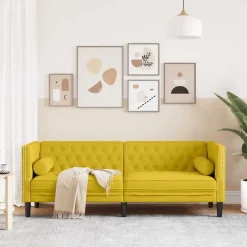 vidaXL Sofás-Sofá Chesterfield 3 plazas con cojines terciopelo