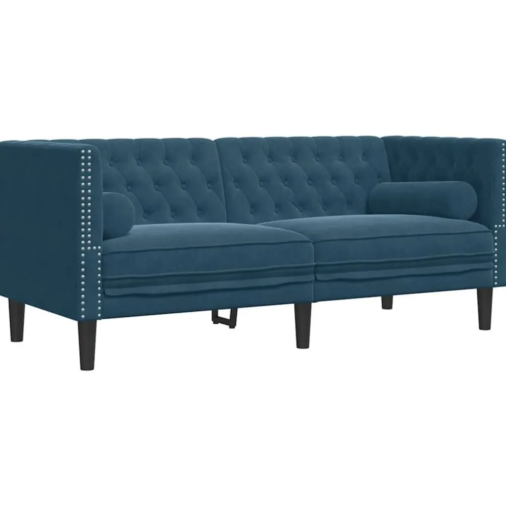 vidaXL Sofá Chesterfield 2 plazas con cojines terciopelo Azul Outlet