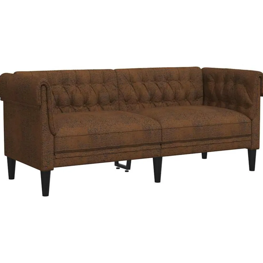 vidaXL Sofás-Sofá chesterfield de 2 plazas tela marrón