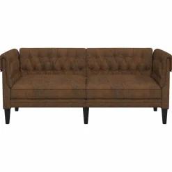 vidaXL Sofás-Sofá chesterfield de 2 plazas tela marrón