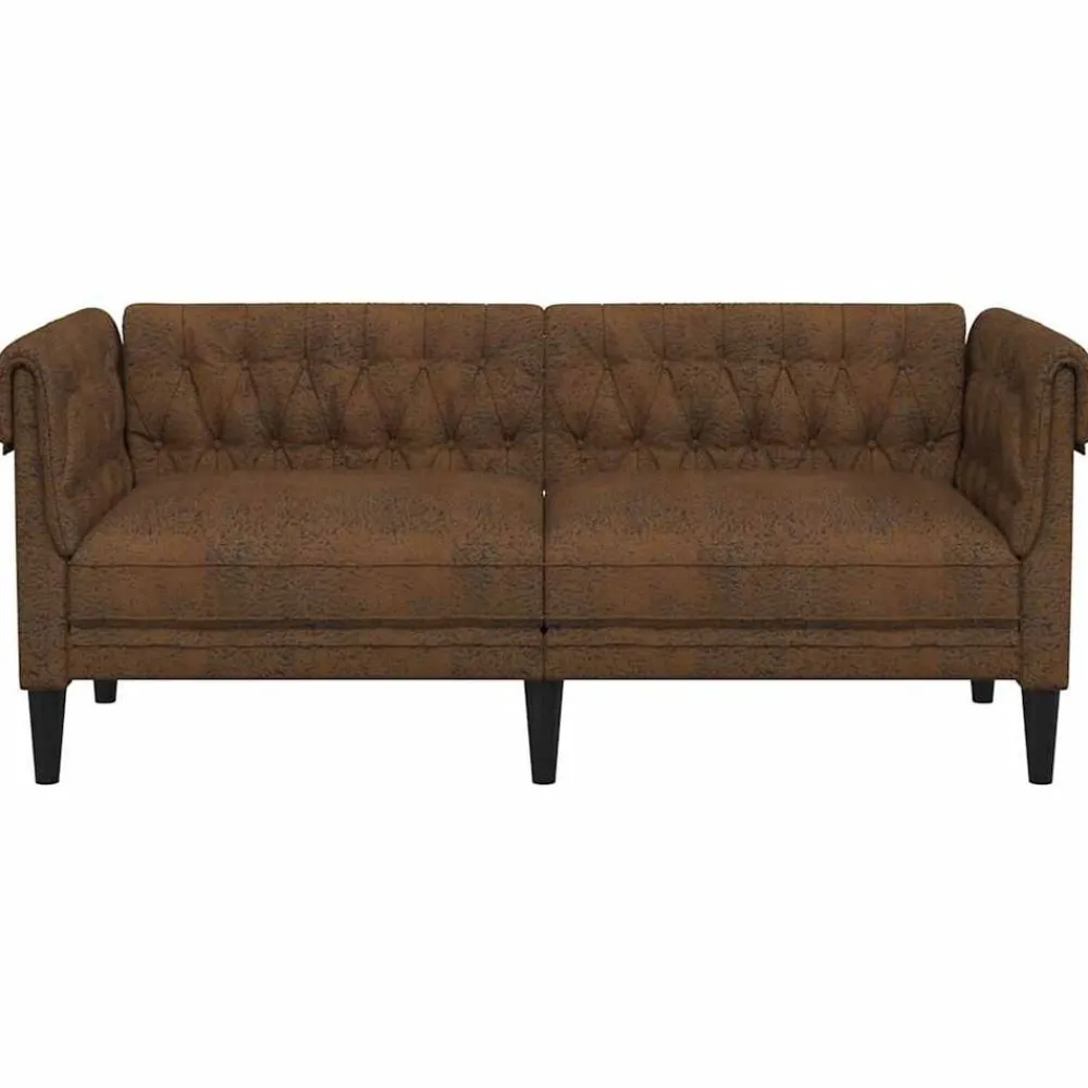 vidaXL Sofás-Sofá chesterfield de 2 plazas tela marrón