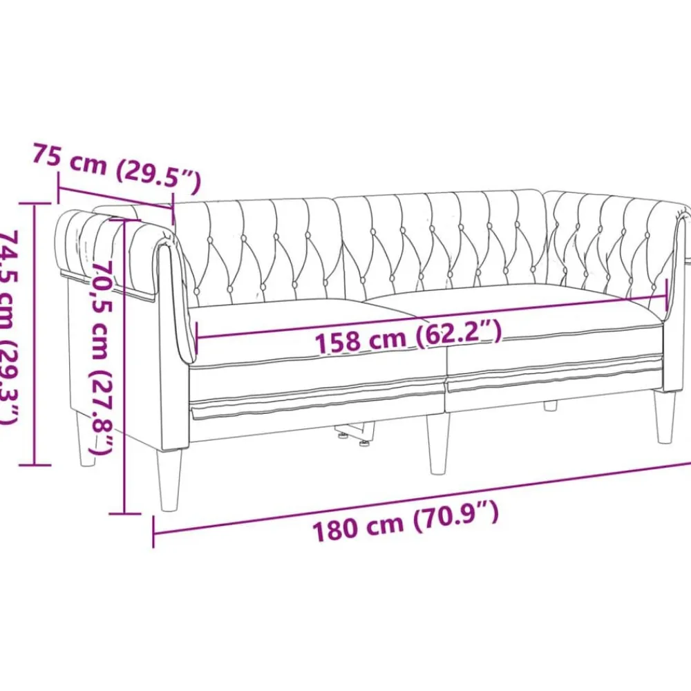 vidaXL Sofás-Sofá chesterfield de 2 plazas tela marrón