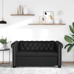 vidaXL Sofás-Sofá Chesterfield de 2 plazas cuero sintético