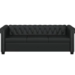 vidaXL Sofá Chesterfield de 3 plazas cuero sintético Negro Discount