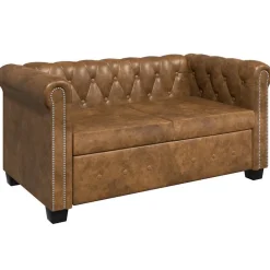 vidaXL Sofás-Sofá Chesterfield de 2 plazas cuero sintético marrón