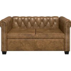 vidaXL Sofás-Sofá Chesterfield de 2 plazas cuero sintético marrón