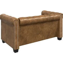 vidaXL Sofás-Sofá Chesterfield de 2 plazas cuero sintético marrón