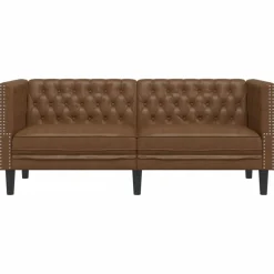 vidaXL Sofá Chesterfield de 2 plazas piel de ante sintético marrón Marr&oacute;n Online
