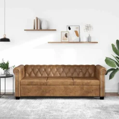 vidaXL Sofá Chesterfield de 3 plazas cuero sintético marrón