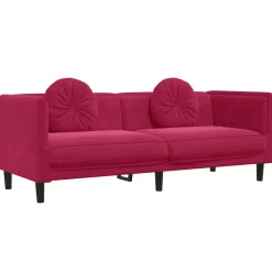 vidaXL Sofás-Sofá con cojines 3 plazas terciopelo rojo tinto