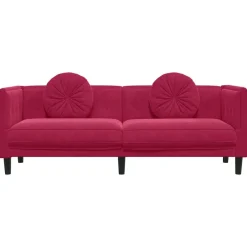 vidaXL Sofás-Sofá con cojines 3 plazas terciopelo rojo tinto