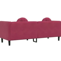 vidaXL Sofás-Sofá con cojines 3 plazas terciopelo rojo tinto