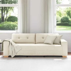 vidaXL Sofás-Sofá de 3 plazas Beige 220 cm Tejido mezcla de lino