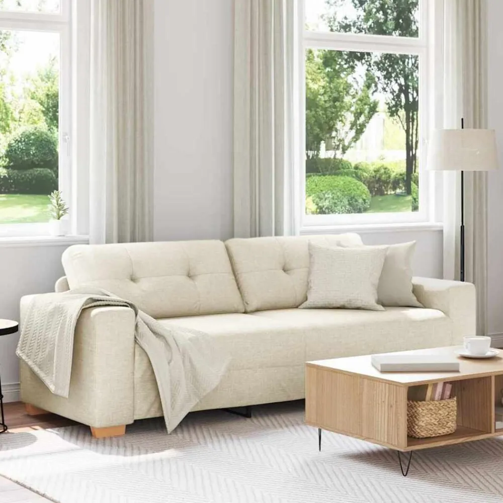 vidaXL Sofás-Sofá de 3 plazas Beige 220 cm Tejido mezcla de lino