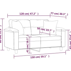 vidaXL Sofá de 2 plazas con cojines tela microfibra color 120 cm Crema