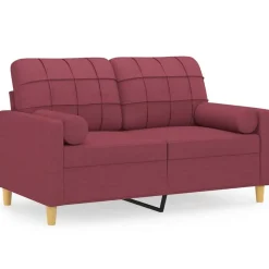 vidaXL Sofás-Sofá de 2 plazas con cojines tela rojo tinto 120 cm