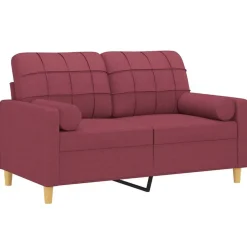 vidaXL Sofás-Sofá de 2 plazas con cojines tela rojo tinto 120 cm