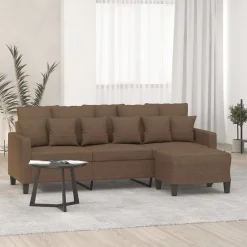 vidaXL Sofá de 3 plazas con taburete de tela marrón 180 cm Marr&oacute;n Online