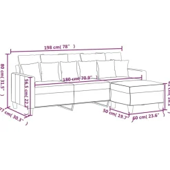 vidaXL Sofá de 3 plazas con taburete de tela marrón 180 cm Marr&oacute;n Online