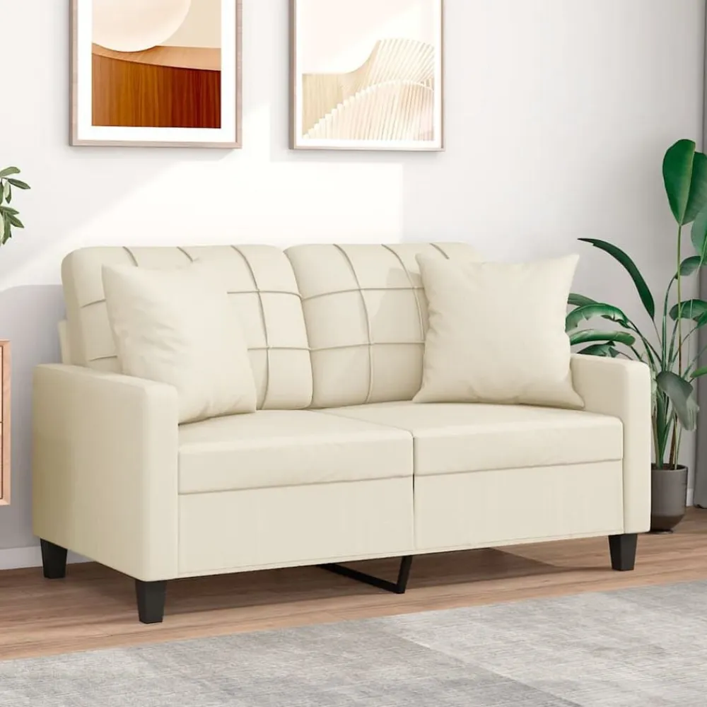 vidaXL Sofá de 2 plazas con cojines cuero sintético color 120 cm Crema Best