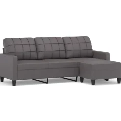 vidaXL Sofá de 3 plazas con taburete cuero sintético 180 cm Gris Online