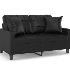 vidaXL Sofá de 2 plazas con cojines cuero sintético 120 cm Negro Outlet