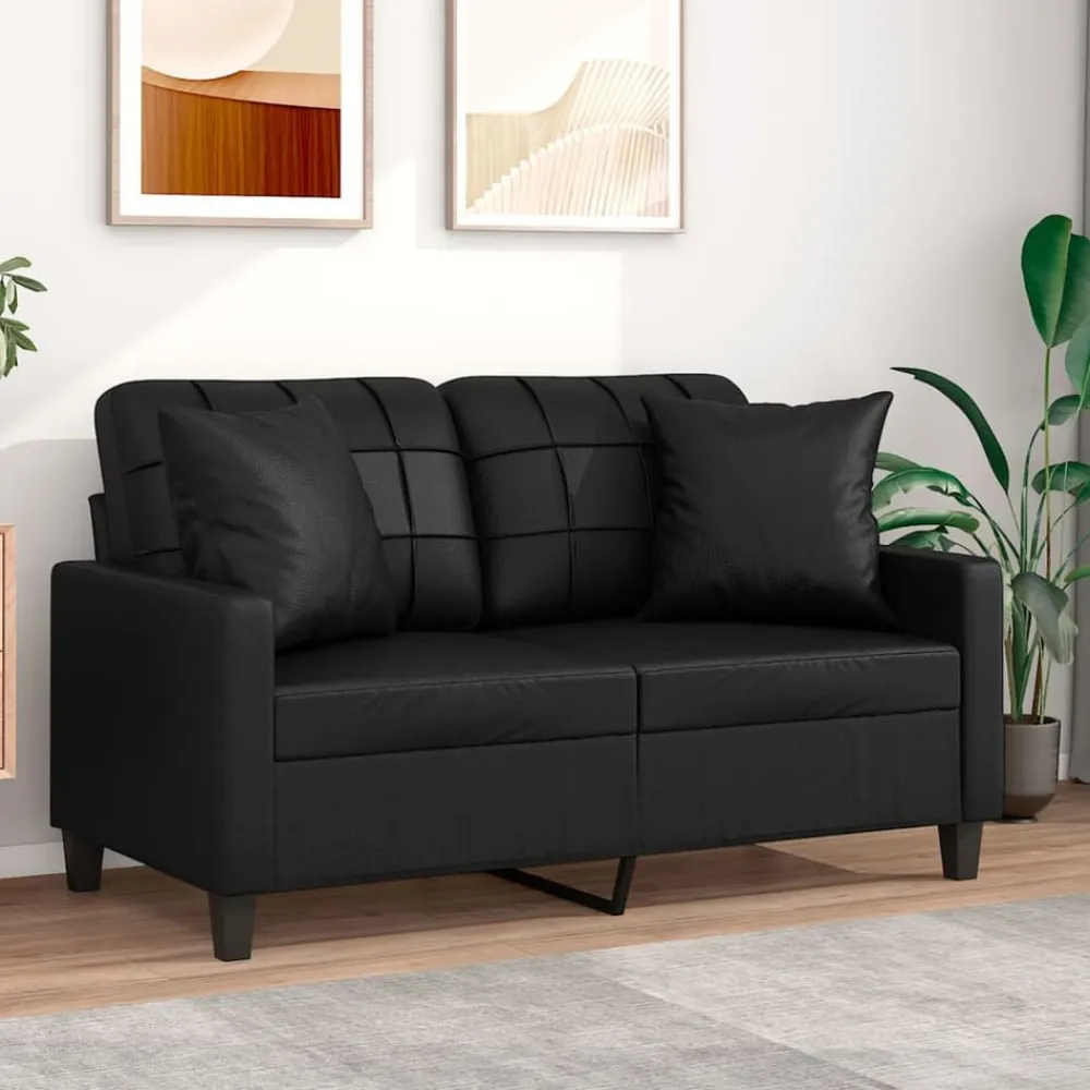 vidaXL Sofá de 2 plazas con cojines cuero sintético 120 cm Negro Outlet