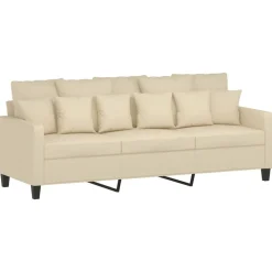 vidaXL Sofá de 3 plazas con taburete de tela 180 cm Crema Discount