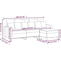 vidaXL Sofá de 3 plazas con taburete de tela 180 cm Crema Discount