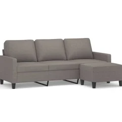 vidaXL Sofás-Sofá de 3 plazas con taburete de tela gris taupe 180 cm
