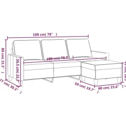 vidaXL Sofás-Sofá de 3 plazas con taburete de tela gris taupe 180 cm