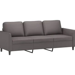 vidaXL Sofá de 3 plazas con taburete cuero sintético 180 cm Gris Best